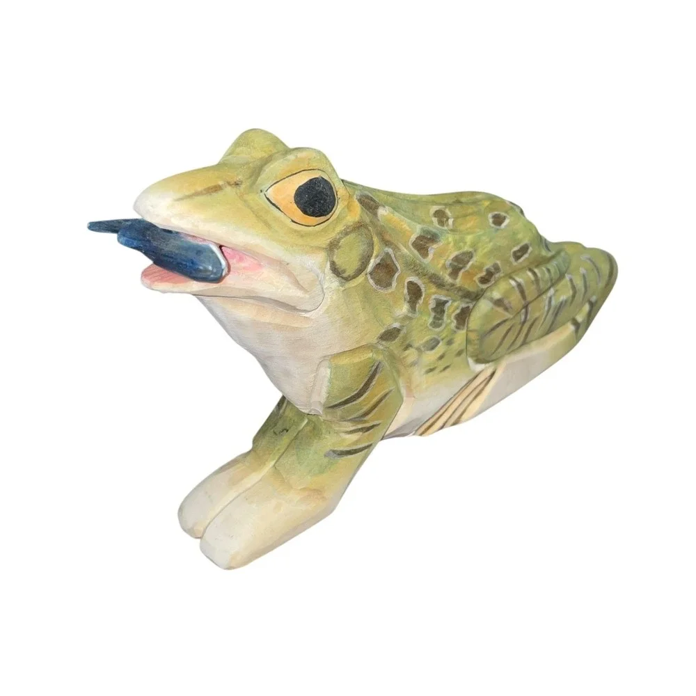 Hand Carved Wooden Frog Figurine Folk Art Nature Decor‎ 8